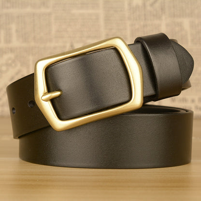 Men’s Genuine Cowhide Leather Belt with Copper Buckle