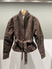 Women Goatskin Suede Short Leather Jacket with Belt