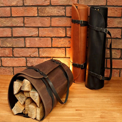 leather wood carrying bag