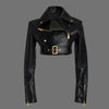 Black Cropped Leather Motorcycle Jacket