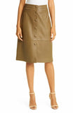 women leather beige high waist pencil skirt