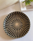 Woven Black Round Rattan Basket Tray