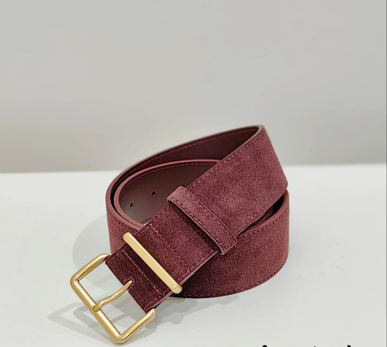 Women suede leather wide belt for coats Boken Red