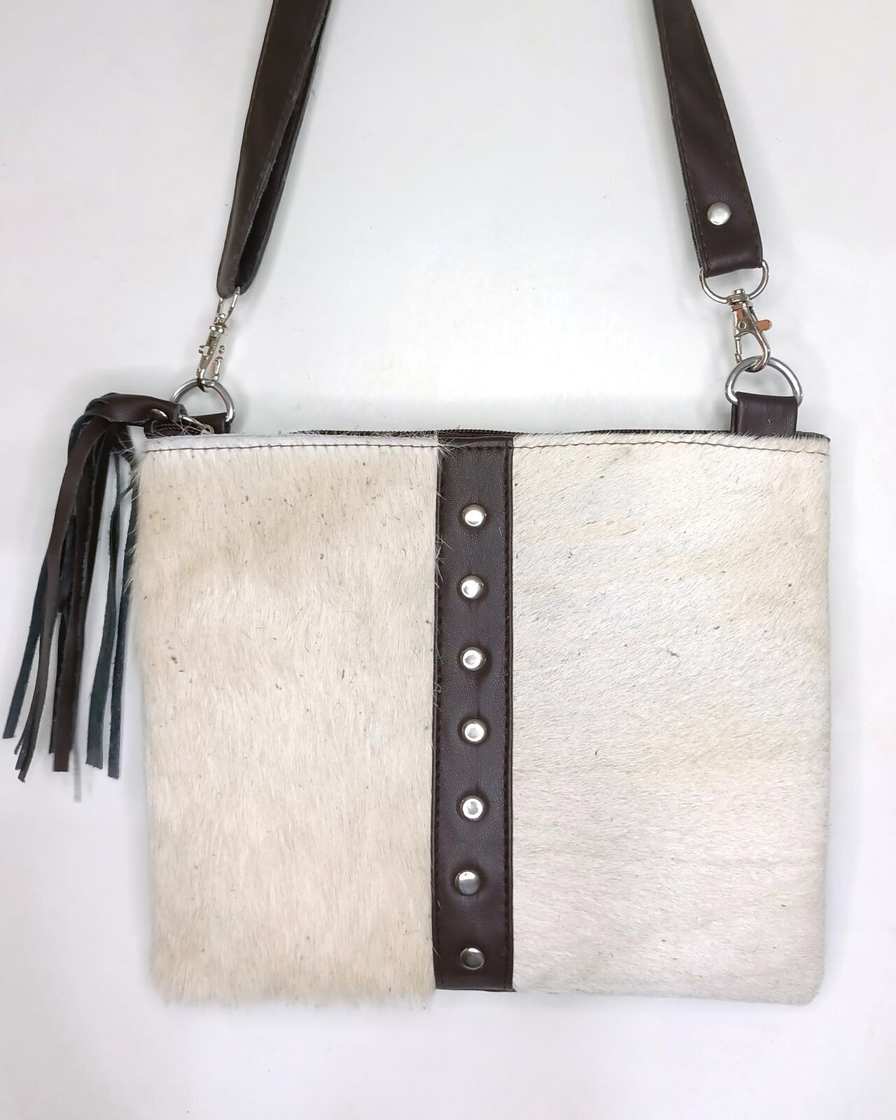 Cowhide Crossbody Bag White Brown