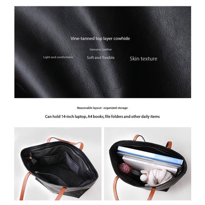 Women’s Genuine Leather Tote Bag With Contrast Handles