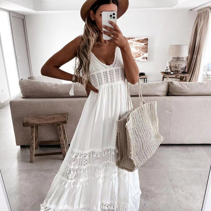 White Crochet Lace Maxi Summer Dress