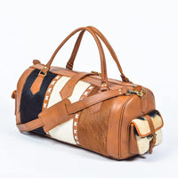 Natural Cowhide And Leather Duffle Travel Bag