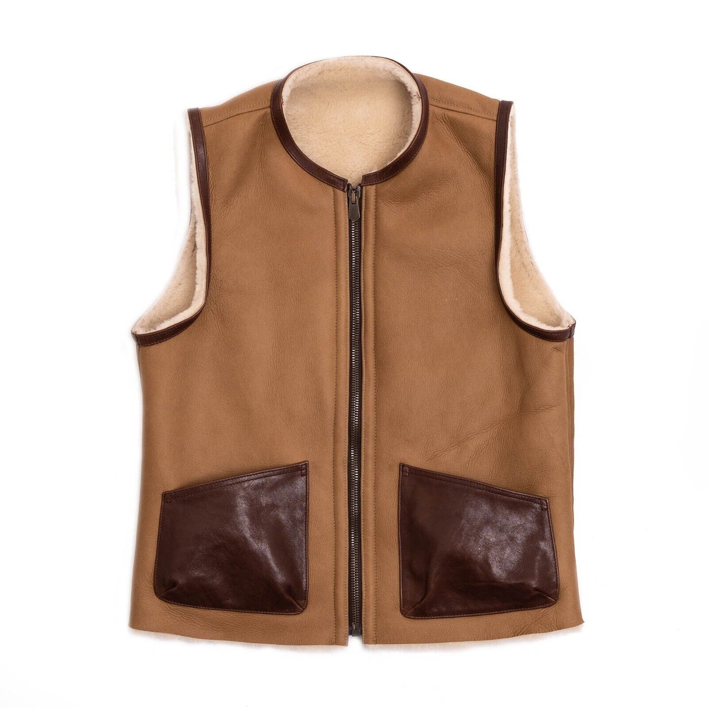 Men's Genuine Leather Shearling Aviator Waistcoat Vest