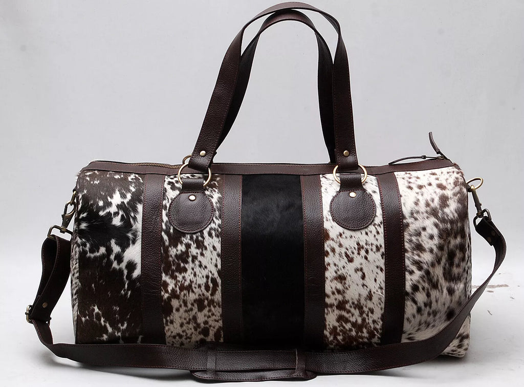 Cow Print Cowhide Bag with Deep Leather Accents