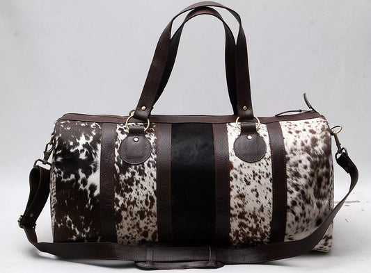 Cow Print Cowhide Bag with Deep Leather Accents