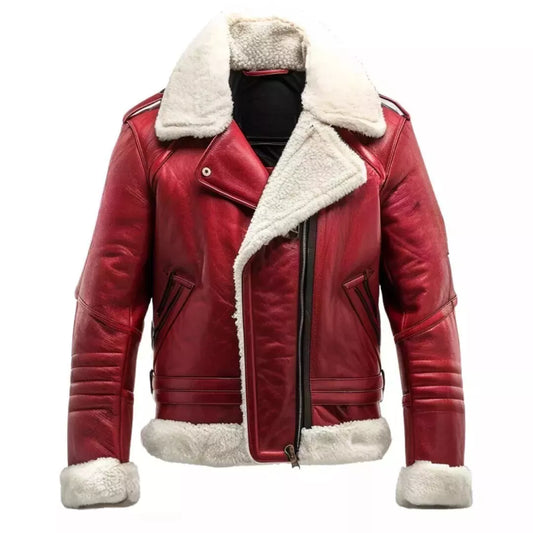 men shearling leather coat with fur