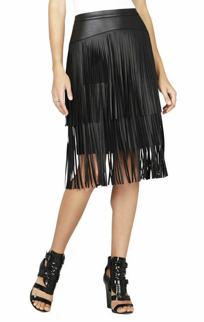 Real Leather Fringe Pencil Skirt