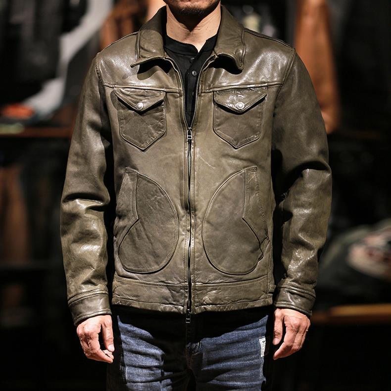 Men Leather Jacket Double Zip Bomber