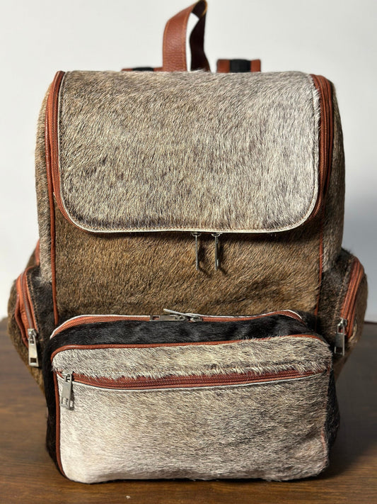 Grey Tan Cowhide Backpack Diaper bag