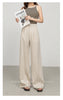 High waist women linen pants with wide leg