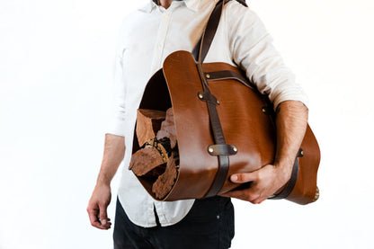 Full Grain Cowhide Leather Wood Log Carrier