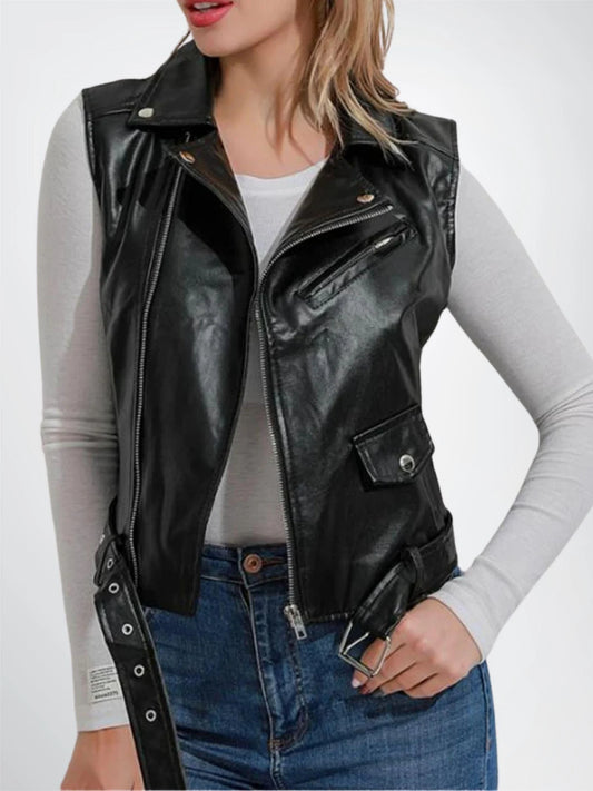 black leather biker vest womens