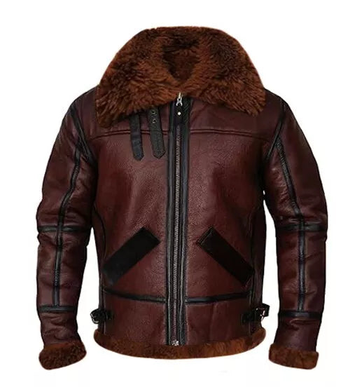 Maroon Aviator Shearling Leather Jacket