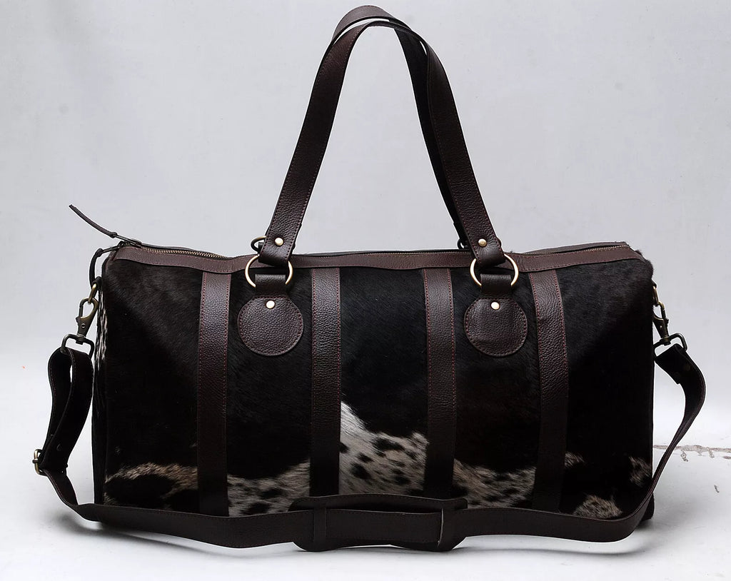 Cow Print Weekender Black & White Cowhide Overnight Bag