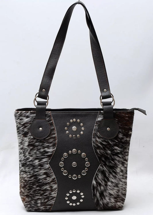 Cowhide Tote Purse Speckled Black White