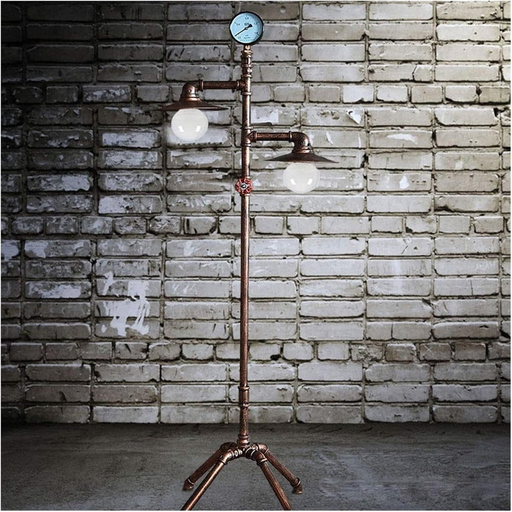 Industrial steampunk copper water pipe floor lamp