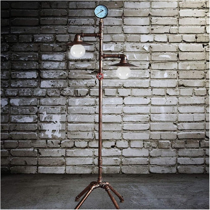 Industrial steampunk copper water pipe floor lamp