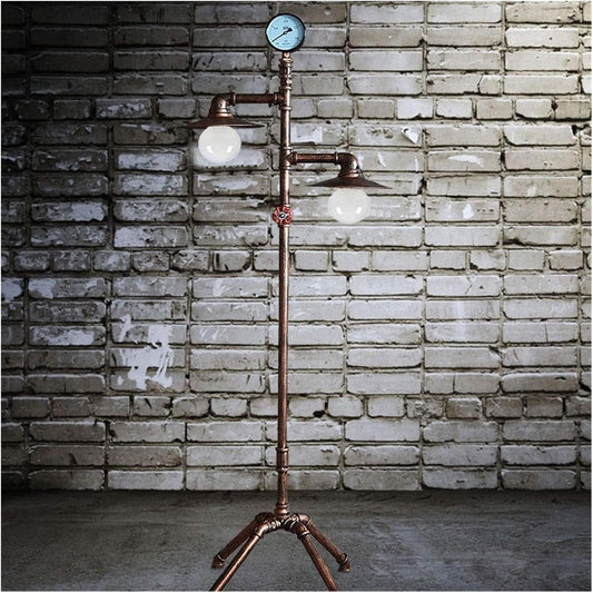 Industrial steampunk copper water pipe floor lamp