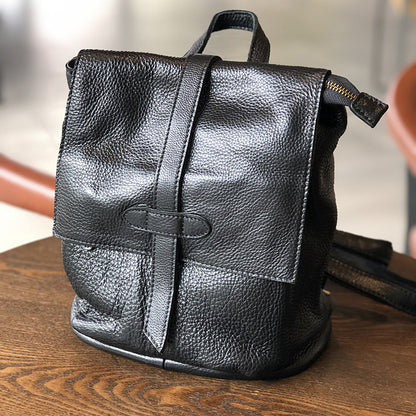 Black Leather Backpack for Women with Laptop Compartment