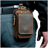 Real cowhide leather men small waist bag
