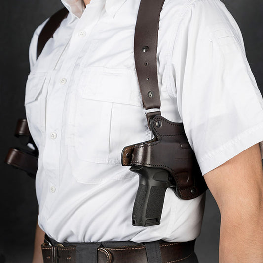 Horizontal Carry Leather Shoulder Holster with Magazine Pouch