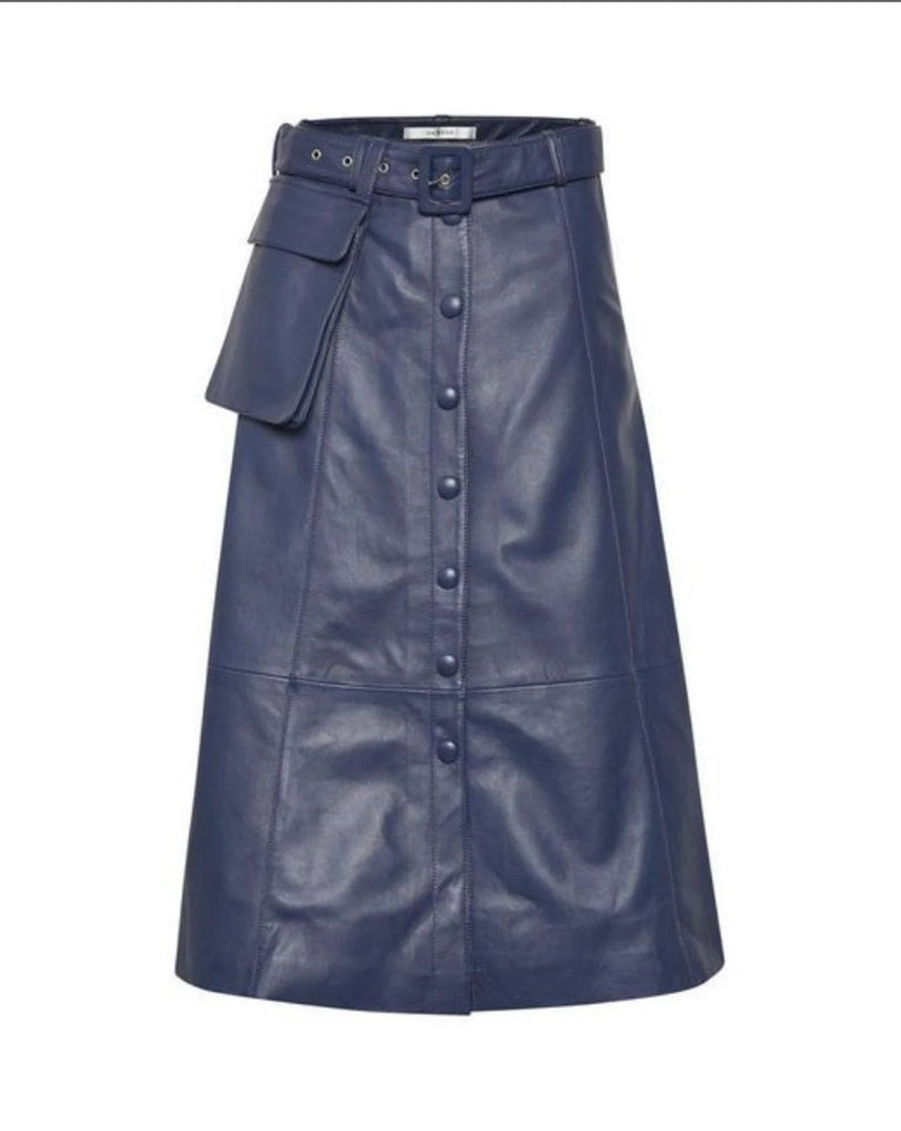 long real blue leather skirt