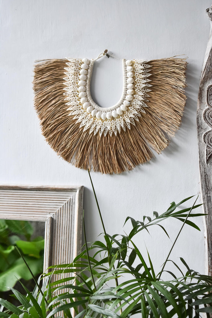 Seagrass Raffia Sea Shells Tribal Style Wall Hanging