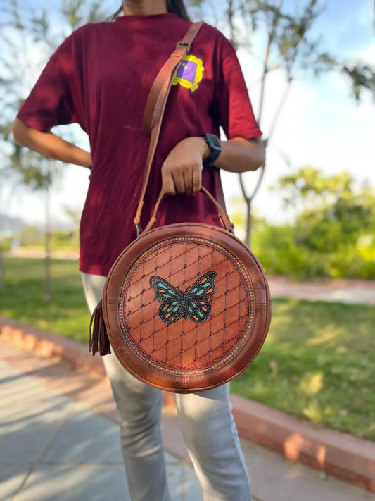 Hand Tooled Carving Leather Crossbody Bag
