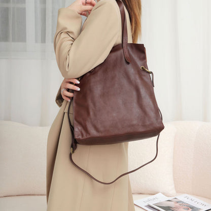 Women’s Genuine Leather Bucket Tote Backpack