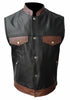 Men's leather jacket vest black brown