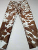 Genuine cow skin trousers made with real hair-on-hide, ideal for cowboy styling, country living, and standout western looks for both men and women.
