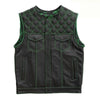 Black Leather Men's Vest With Green Paisley lining