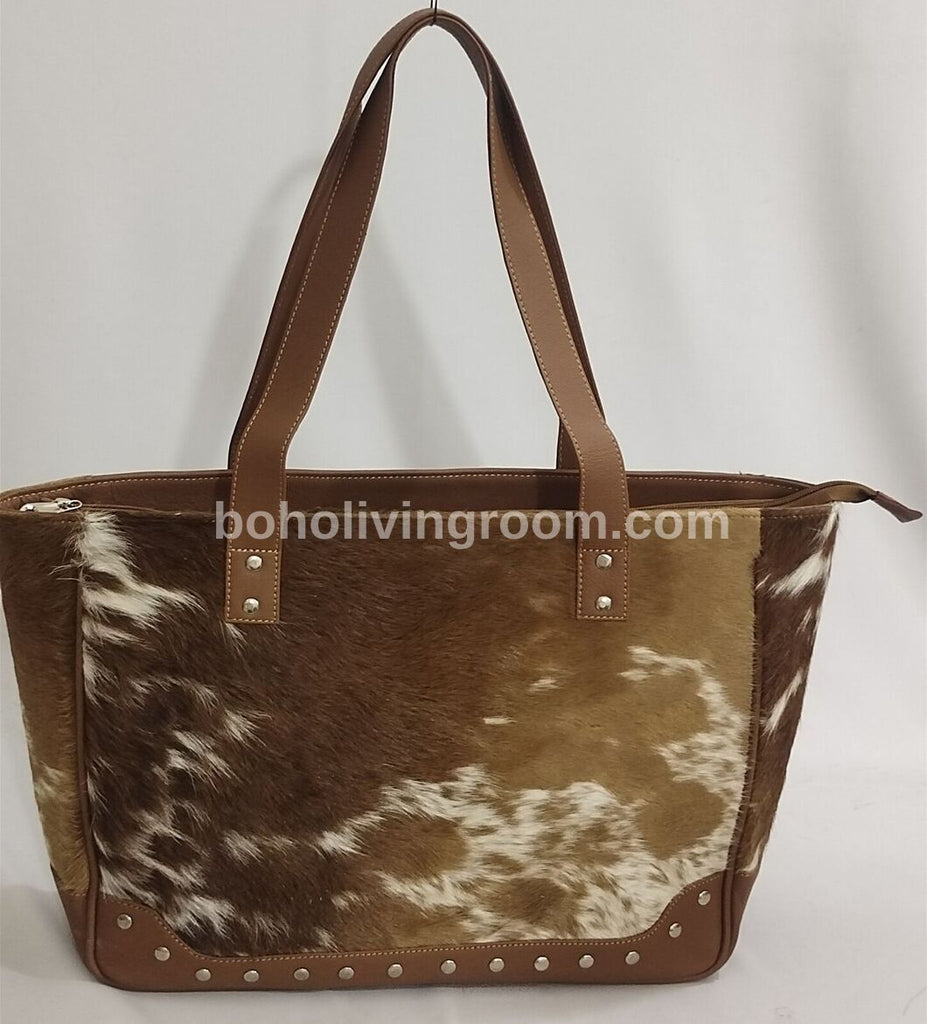 Large Brown White Cowhide Tote Purse