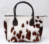 Cowhide Fur Tote Purse Brown White