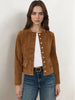 Brown Faux Suede Jacket Womens with Gold Buttons