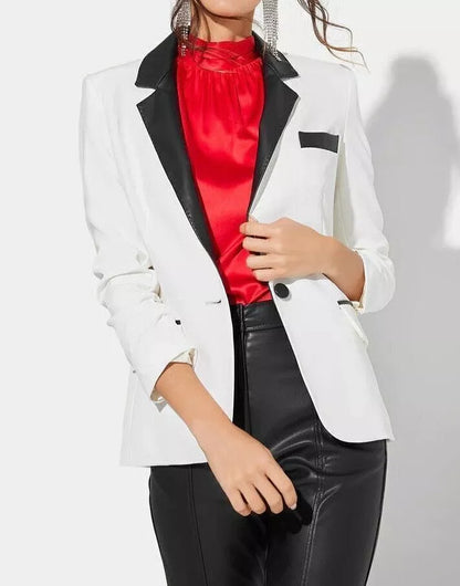 Classic Button Genuine Leather Women's Blazer