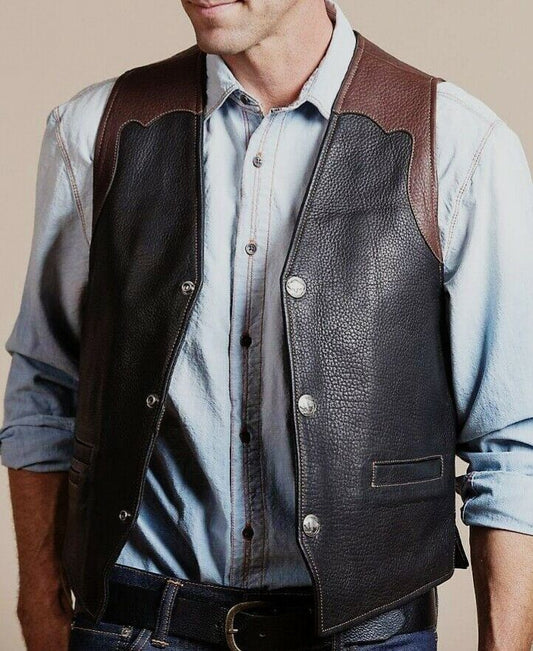 Black Brown Cowhide Leather Vest