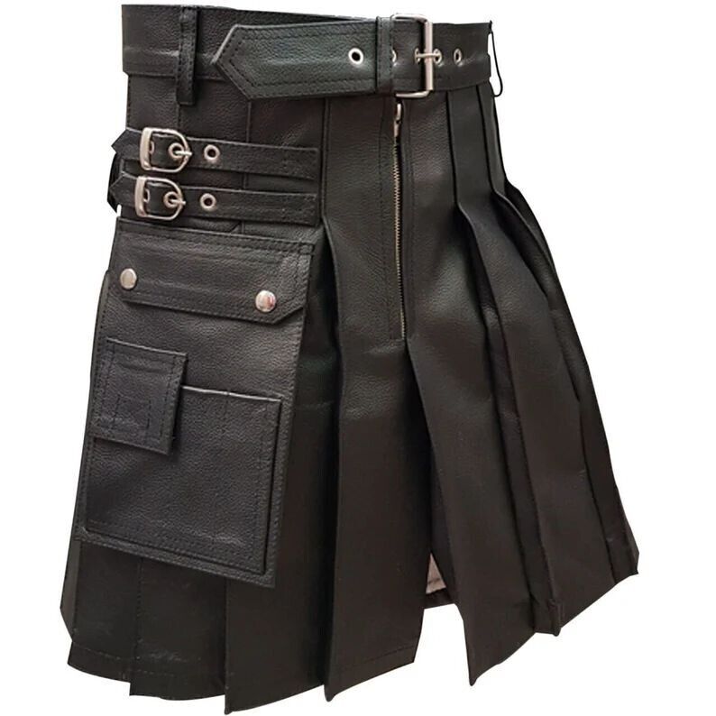 Black Leather Scottish Utility Kilt