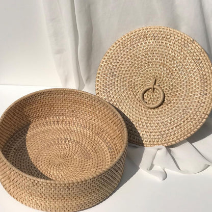 Wicker rattan basket storage with lid