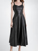 women sleeveless long leather dress