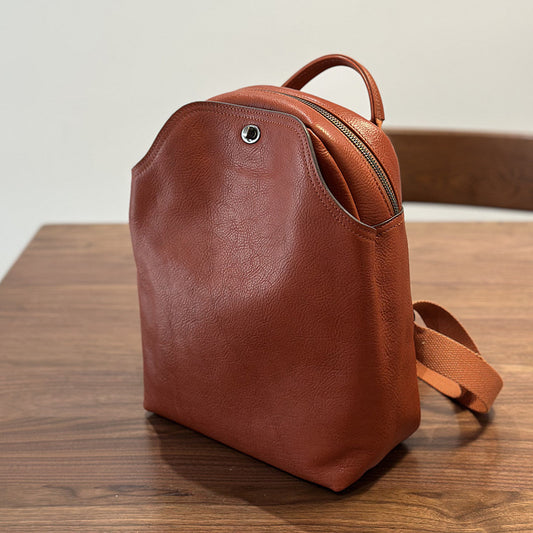 Brown Leather Backpack for Women Soft Cowhide Travel Bag