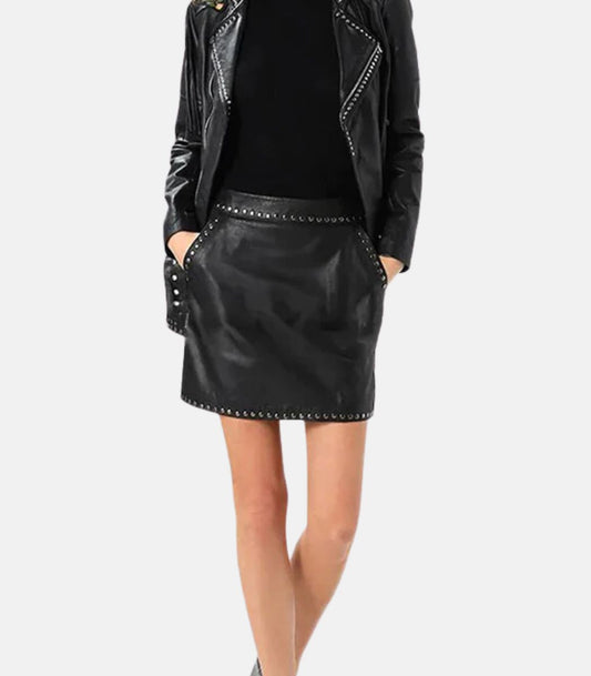 Handmade Leather Skirt With Rivets