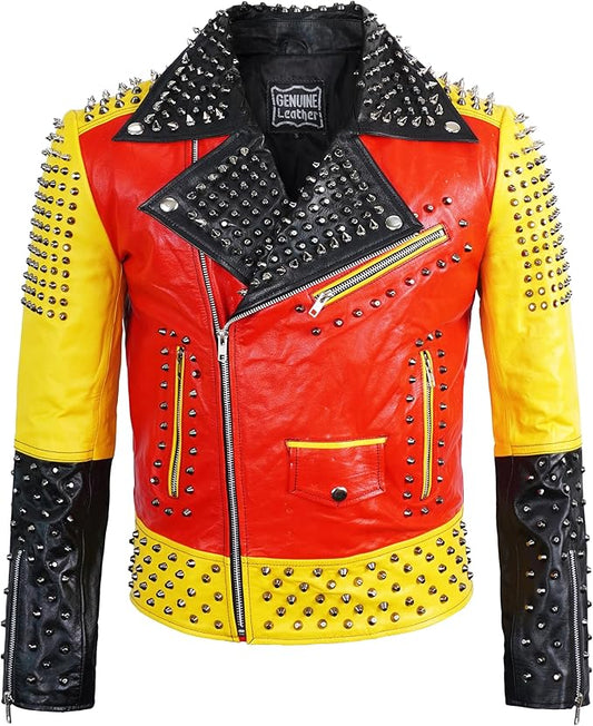 multicoloured punk rock leather jacket studded