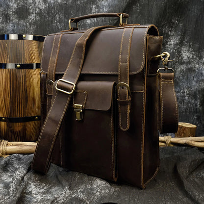 mens leather backpack office travel