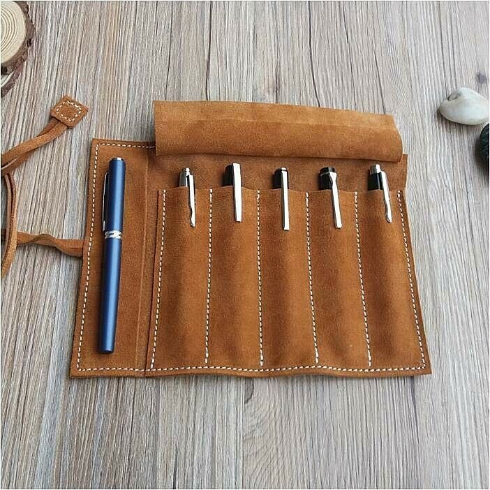 Genuine Leather Roll Case Pen Holder